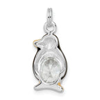 925 Sterling Silver Polished Penguin Charm with CZ and Enamel Detailing