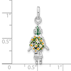 Sterling Silver Enameled Pineapple Unisex Charm Polished Finish by Sophia Jewelers