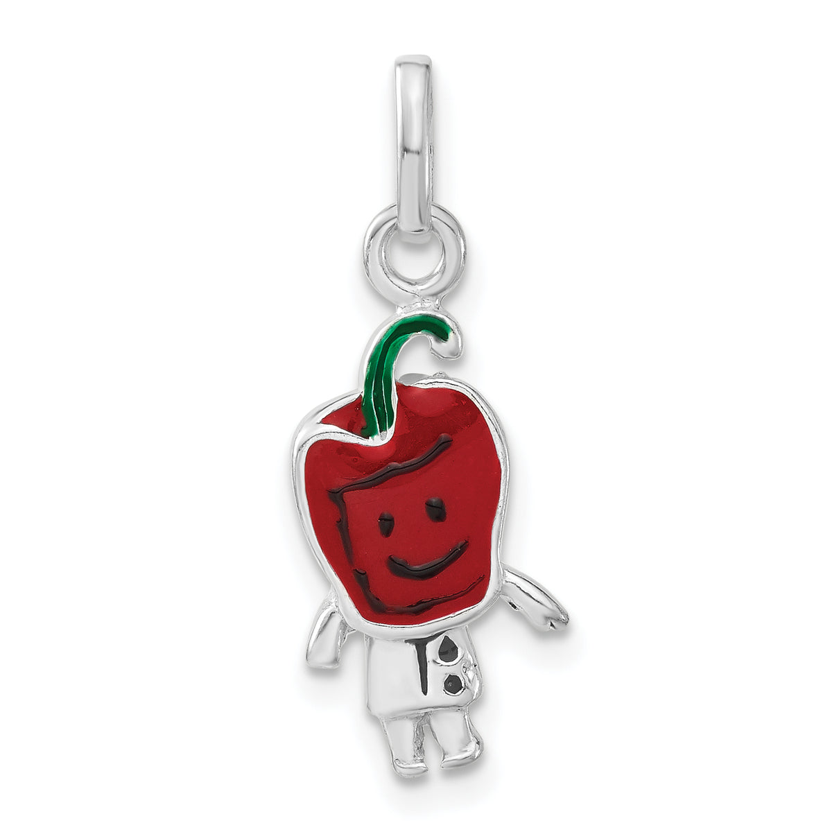 Sterling Silver Polished & Enameled Red Pepper Person Charm