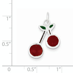 Sterling Silver 925 Enameled Cherry Charm with Solid Cast Design
