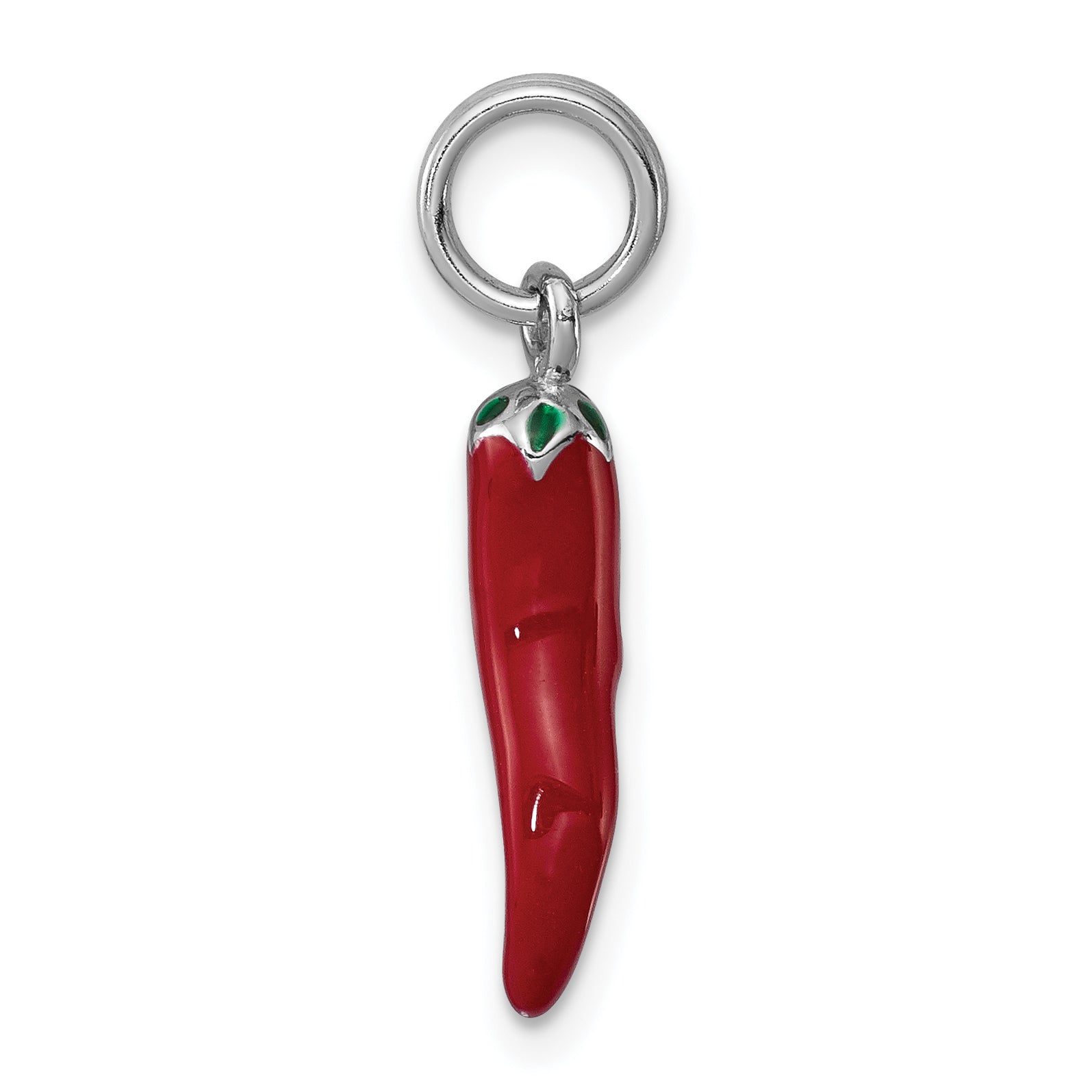 Sterling Silver 925 Pepper Charm with Red and Green Enamel
