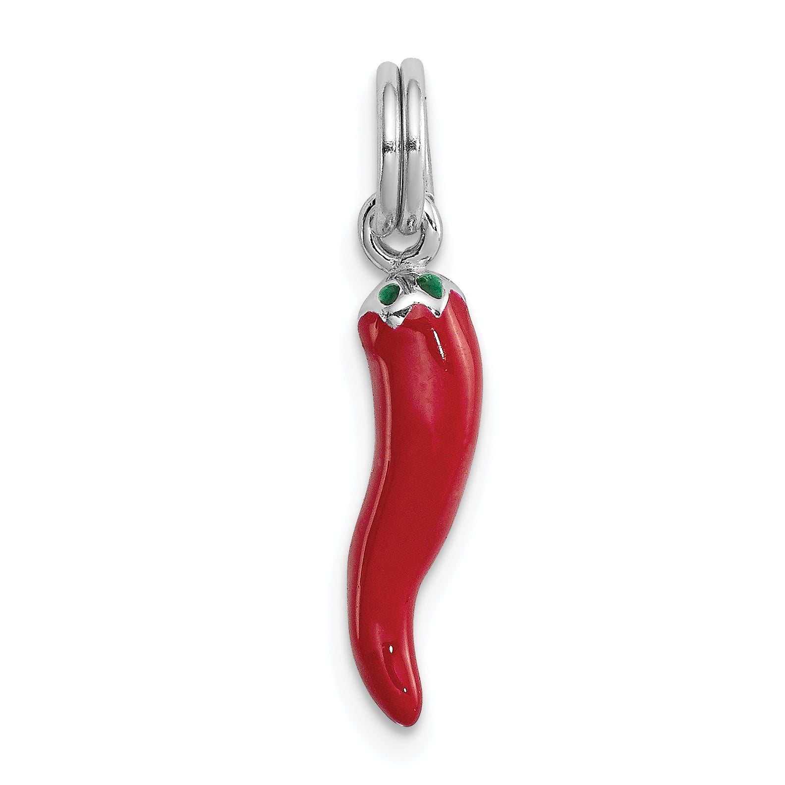 Sterling Silver 925 Pepper Charm with Red and Green Enamel