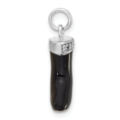 Sterling Silver 3D Boot Charm with Polished Enamel and CZ