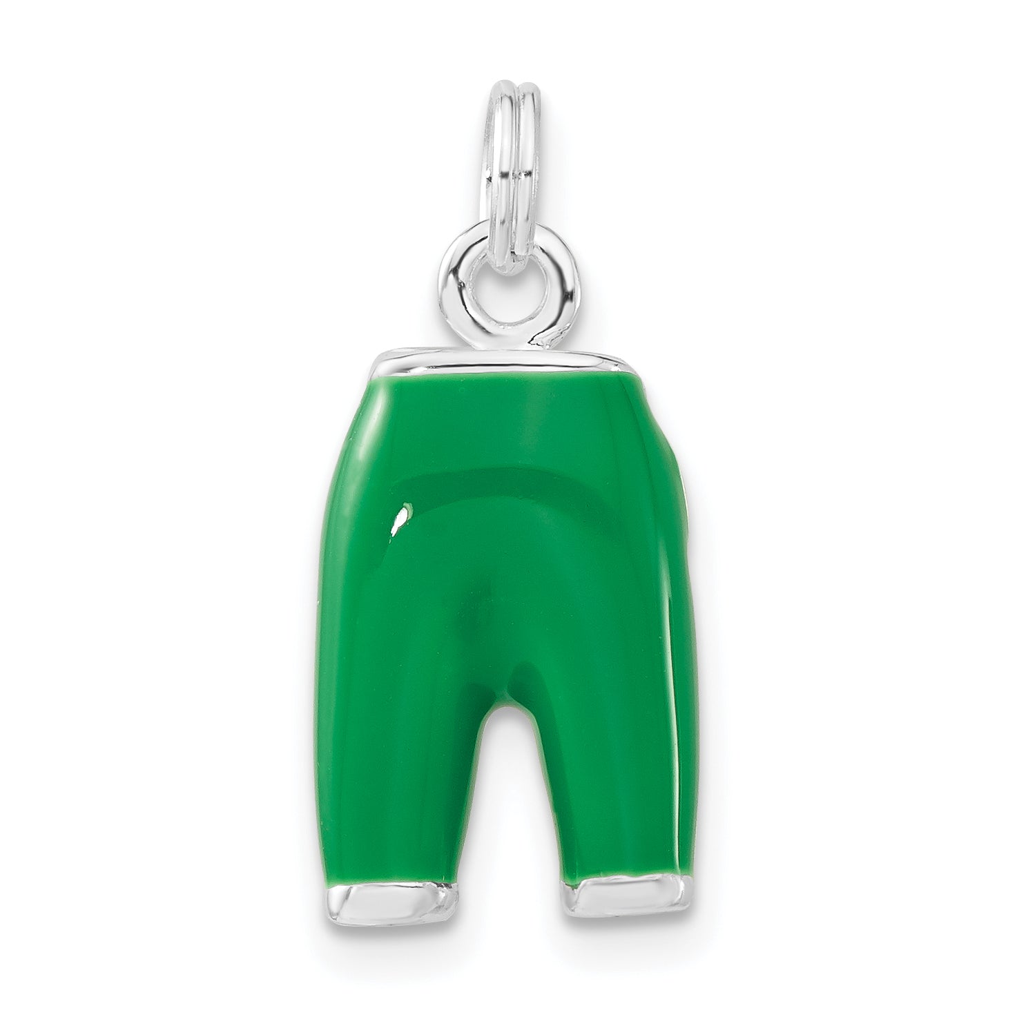 Sterling Silver 3-D Polished CZ Green Enameled Pants Charm Main image