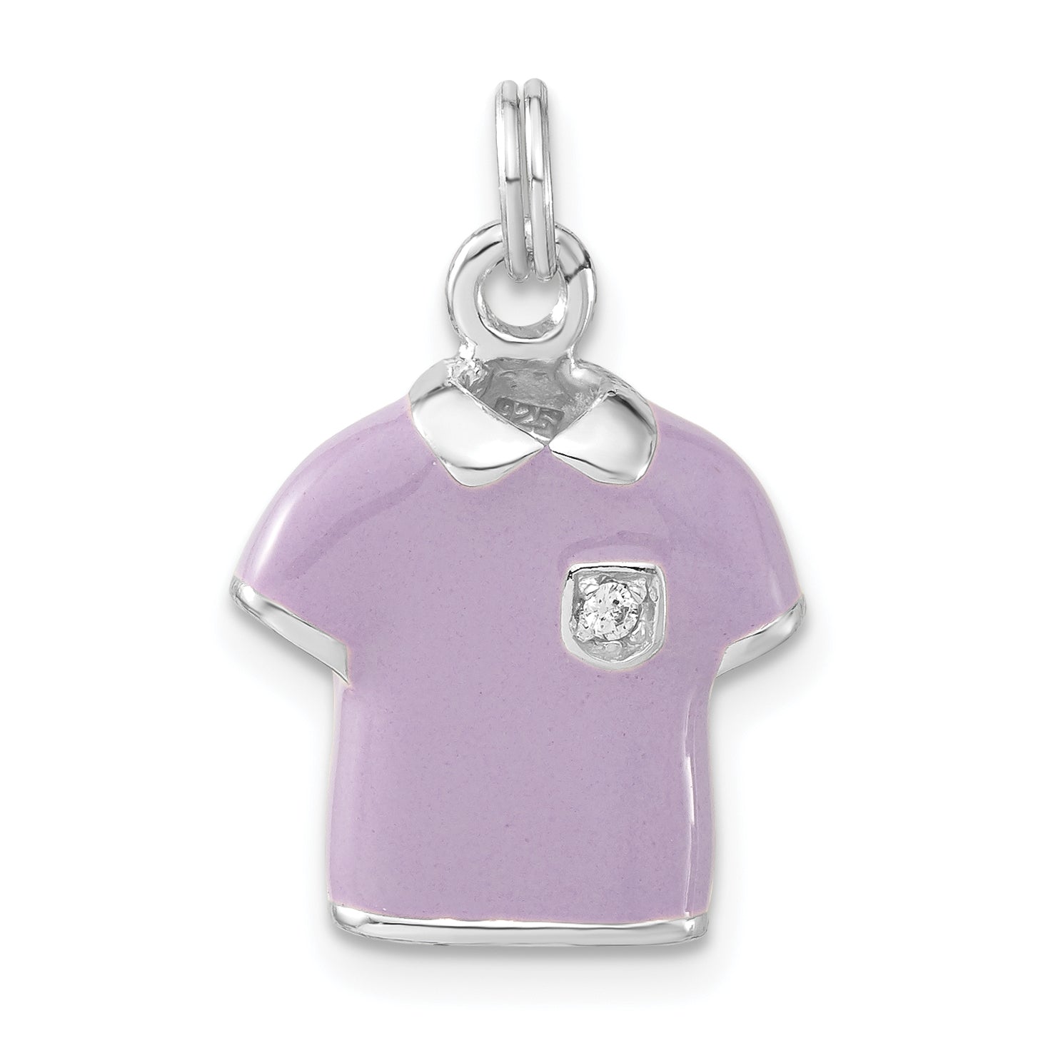 Sterling Silver 3-D Polished CZ Purple Enameled Polo Shirt Charm Main image
