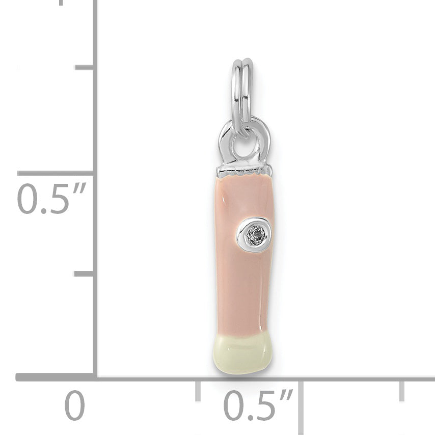 Sophia Jewelers 925 Sterling Silver Pink Enamel CZ Make-up Brush Charm