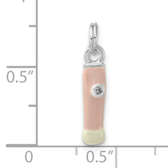 Sophia Jewelers 925 Sterling Silver Pink Enamel CZ Make-up Brush Charm