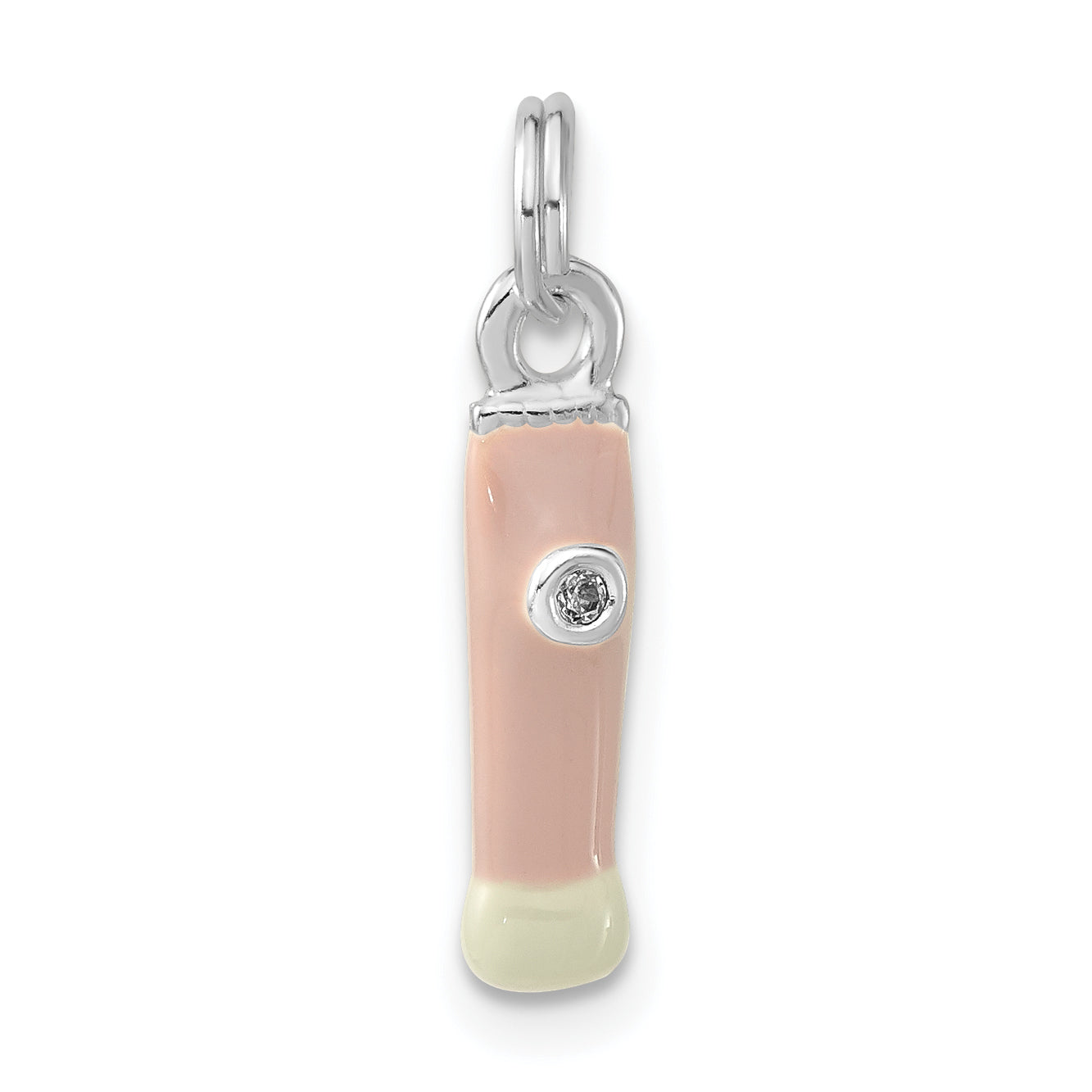 Sterling Silver CZ Pink & White Enameled Make-up Brush Charm Main image