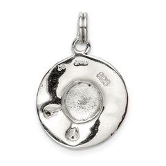 Sterling Silver 925 Enamel Hat Charm with CZ Polished Finish
