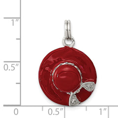 Sterling Silver 925 Enamel Hat Charm with CZ Polished Finish