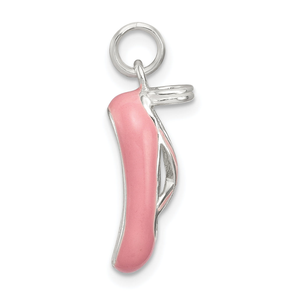 Sterling Silver Enamel Ballet Slipper Pendant with Polished 3D Design