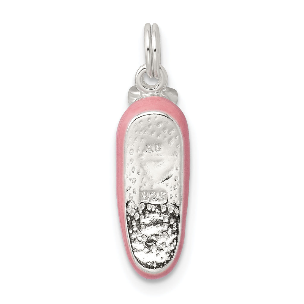 Sterling Silver Enamel Ballet Slipper Pendant with Polished 3D Design