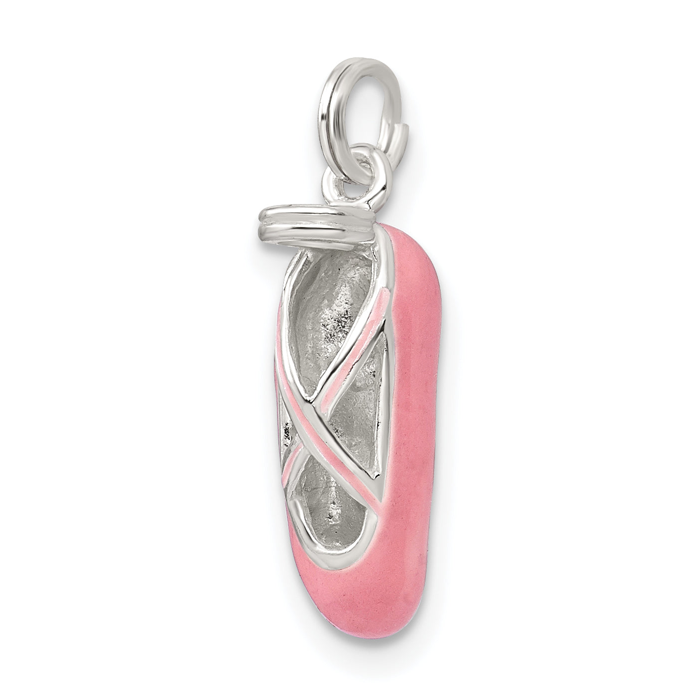 Sterling Silver Enamel Ballet Slipper Pendant with Polished 3D Design