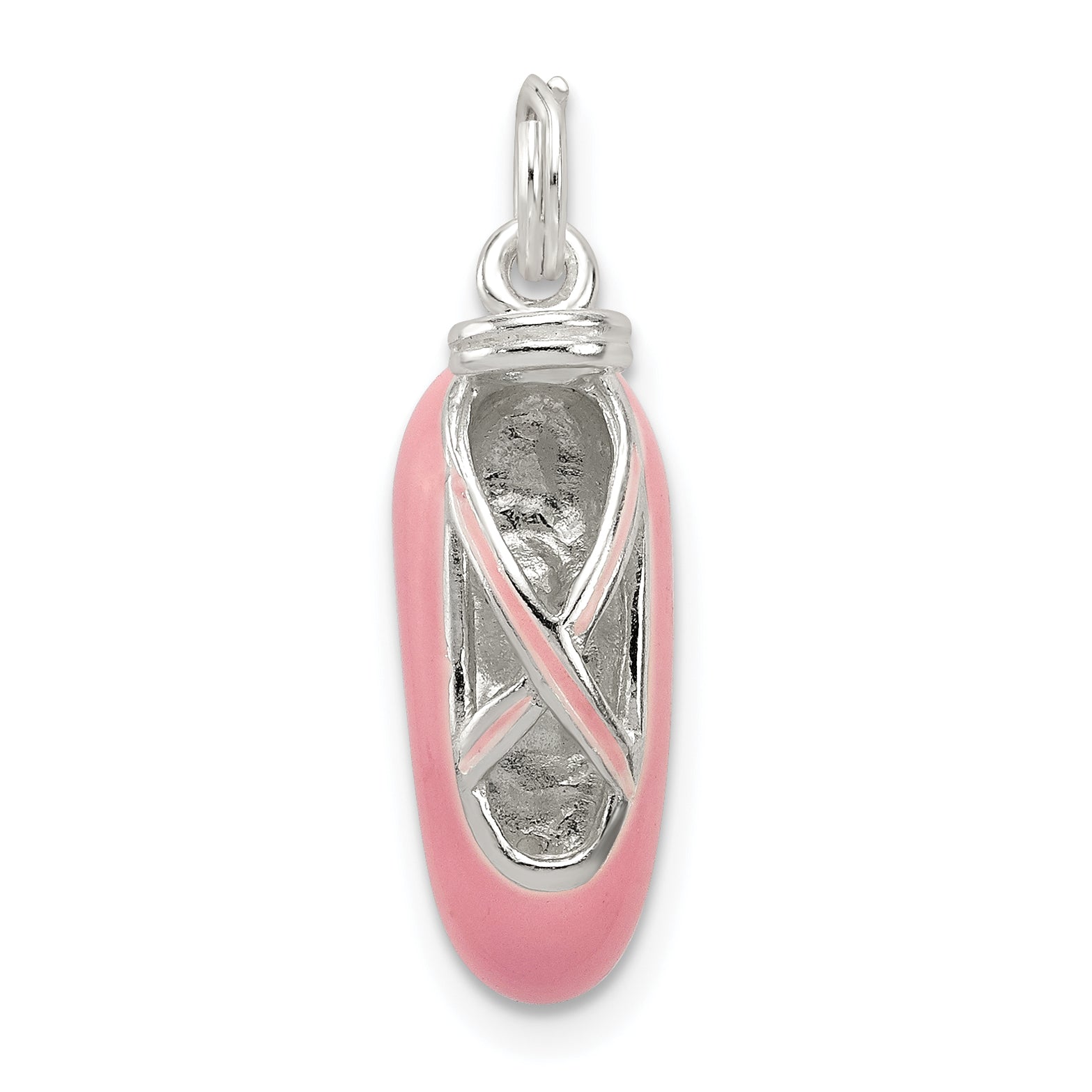 Sterling Silver Polished Enamel Ballet Slipper Pendant Main image