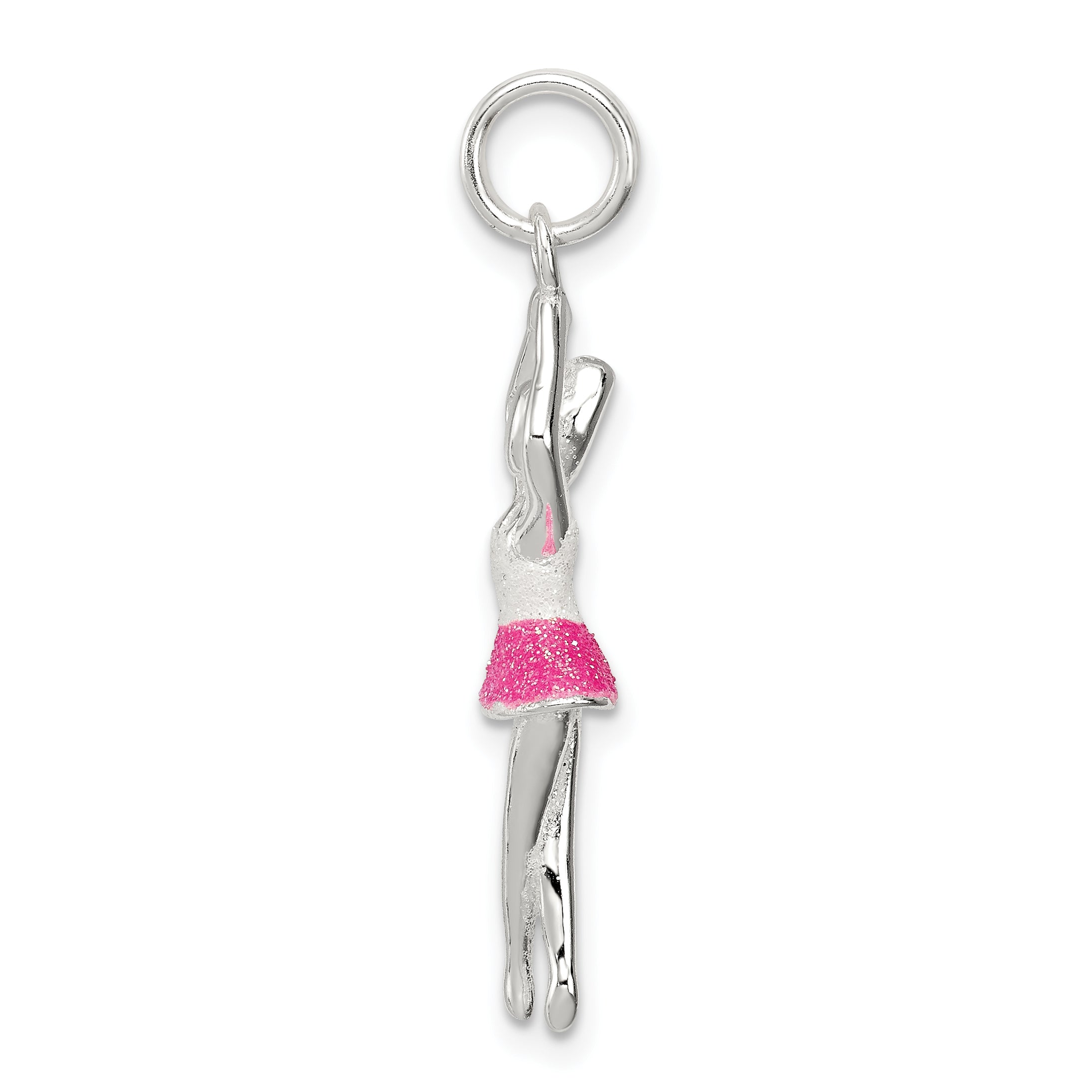 Sterling Silver Pink & White Enamel with Glitter Ballerina Charm