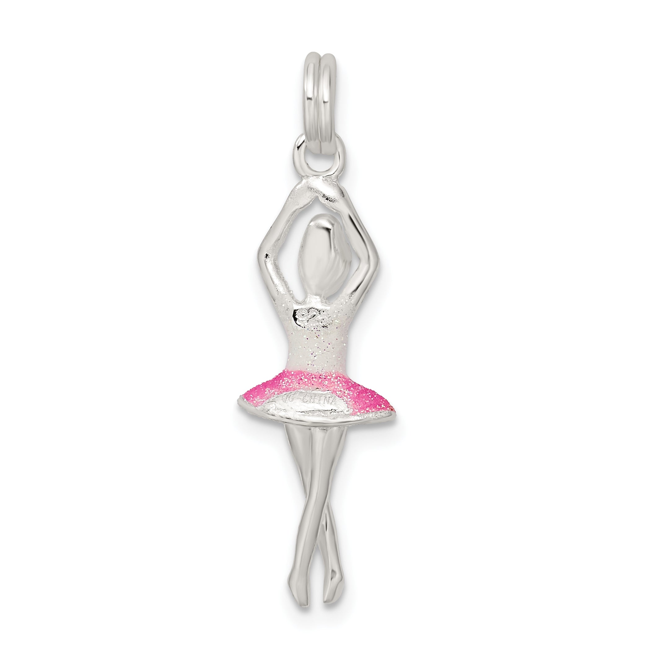 Sophia Jewelers Sterling Silver Ballerina Charm with Glitter Enamel Finish