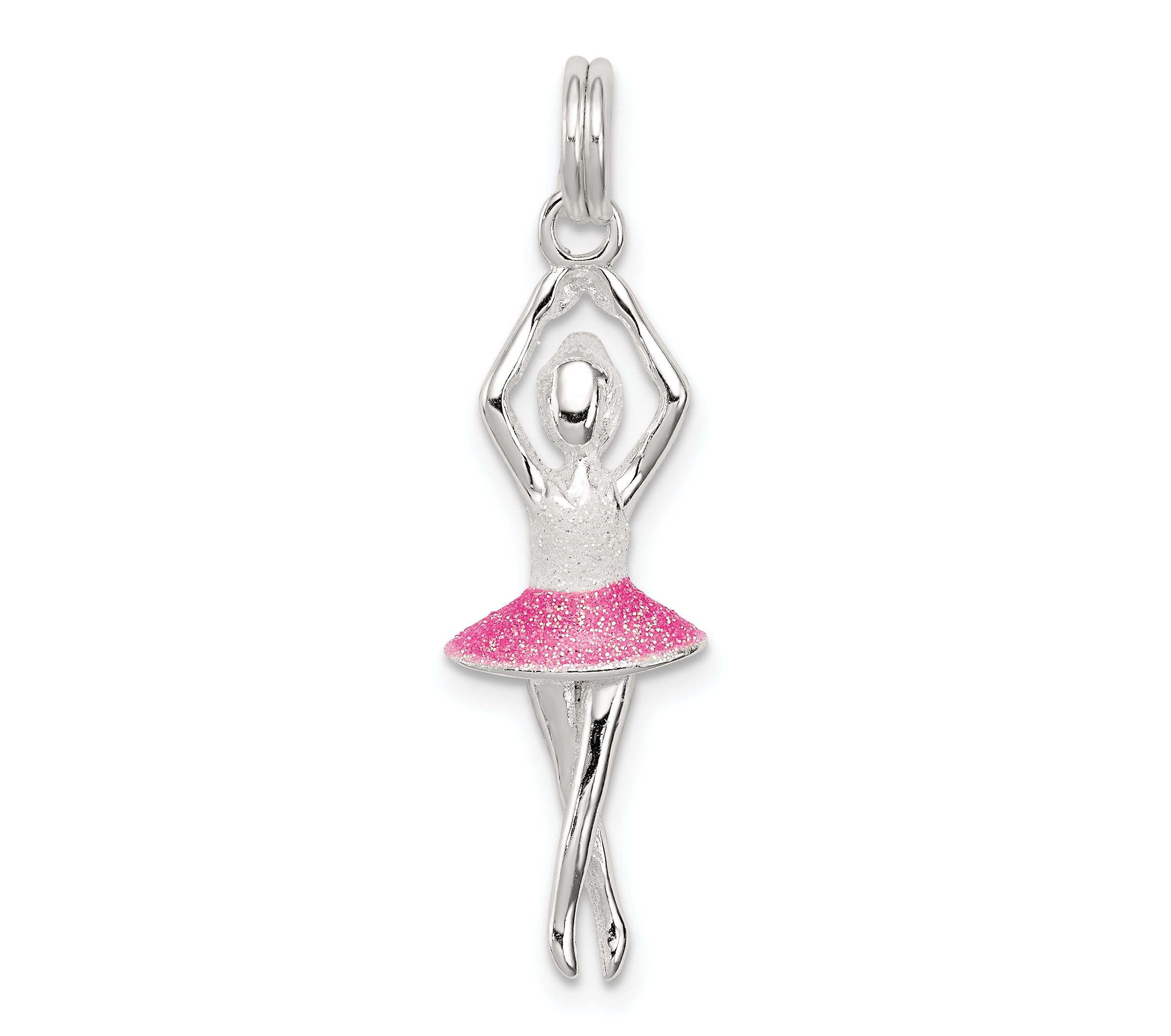 Sterling Silver Pink & White Enamel with Glitter Ballerina Charm Main image