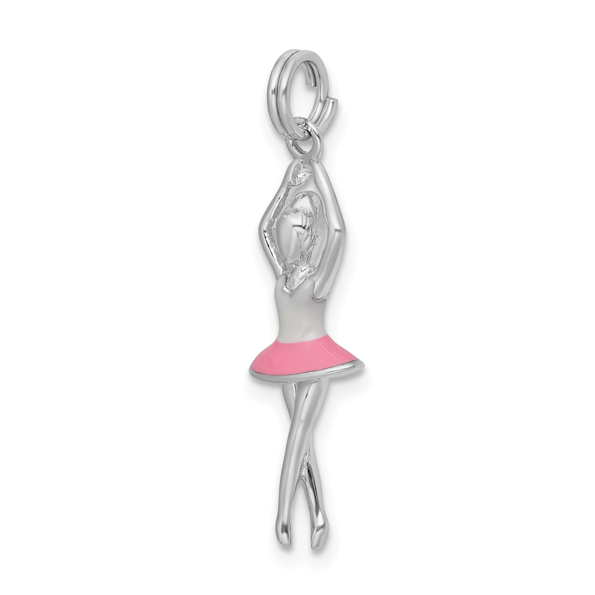 Sterling Silver 3D Ballerina Charm with Enamel Rhodium Finish