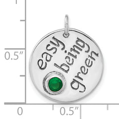 Unisex 925 Sterling Silver Charm with Green CZ Reversible Design