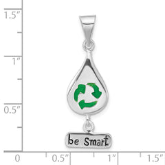 Sterling Silver Enamel Teardrop Pendant with Moveable Recycle Design