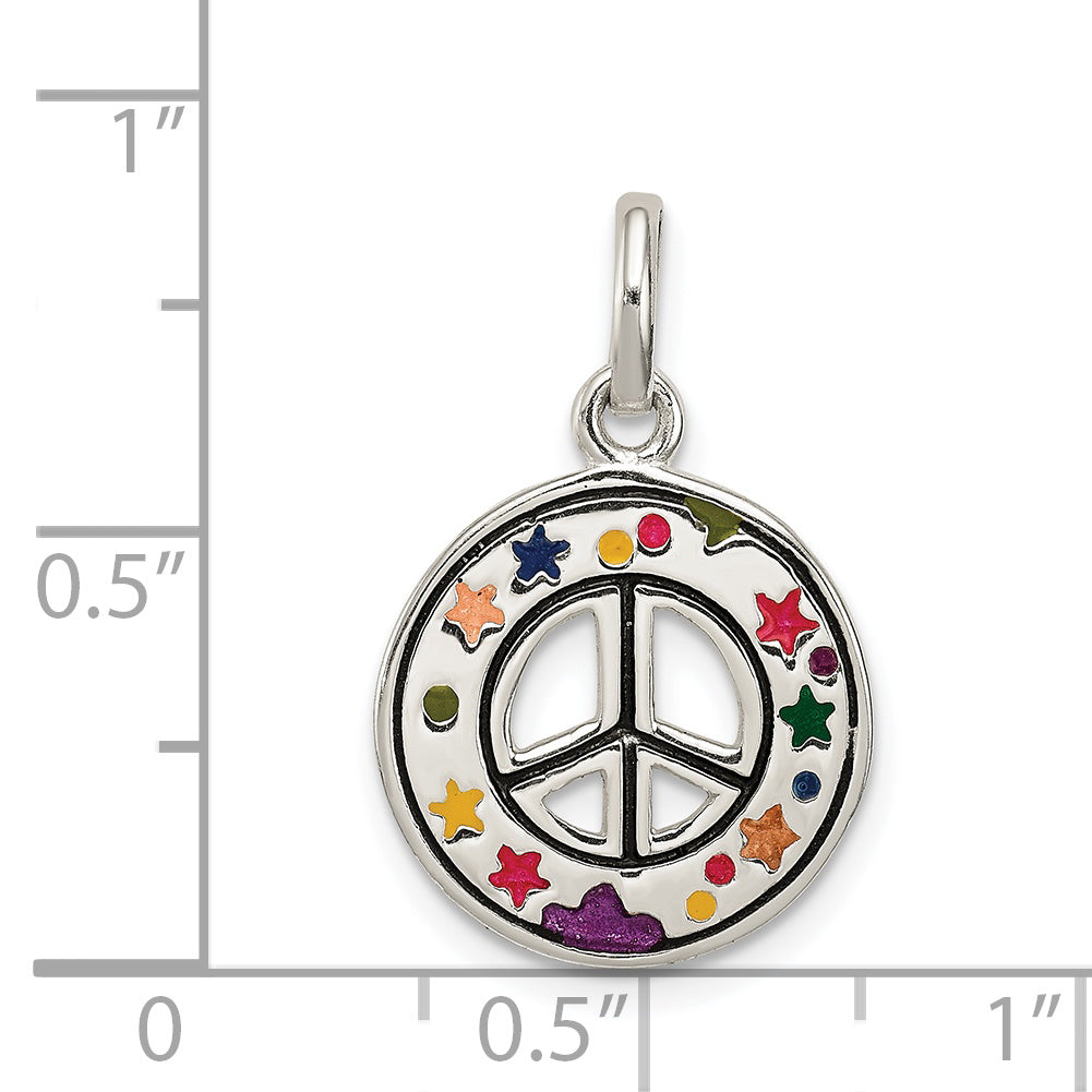 Sophia Jewelers Sterling Silver Peace Charm with Enamel Anti-Tarnish Finish