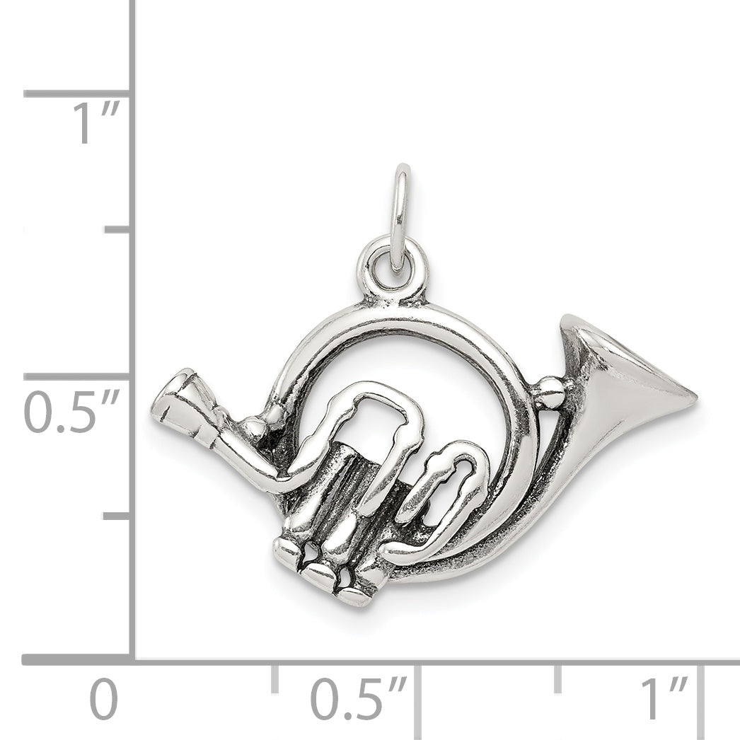 Sterling Silver Antiqued French Horn Charm