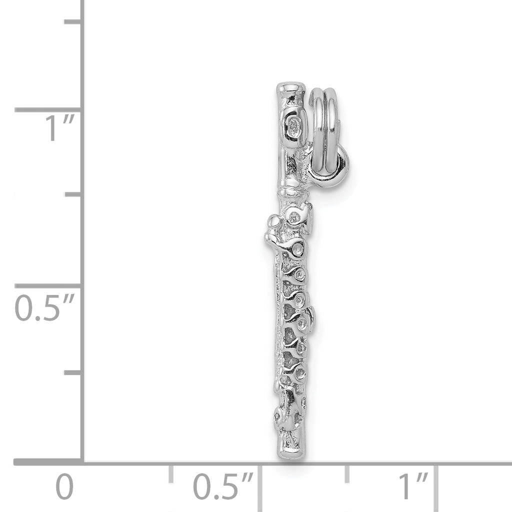 Sophia Jewelers Sterling Silver 3D Flute Charm with Rhodium Polish