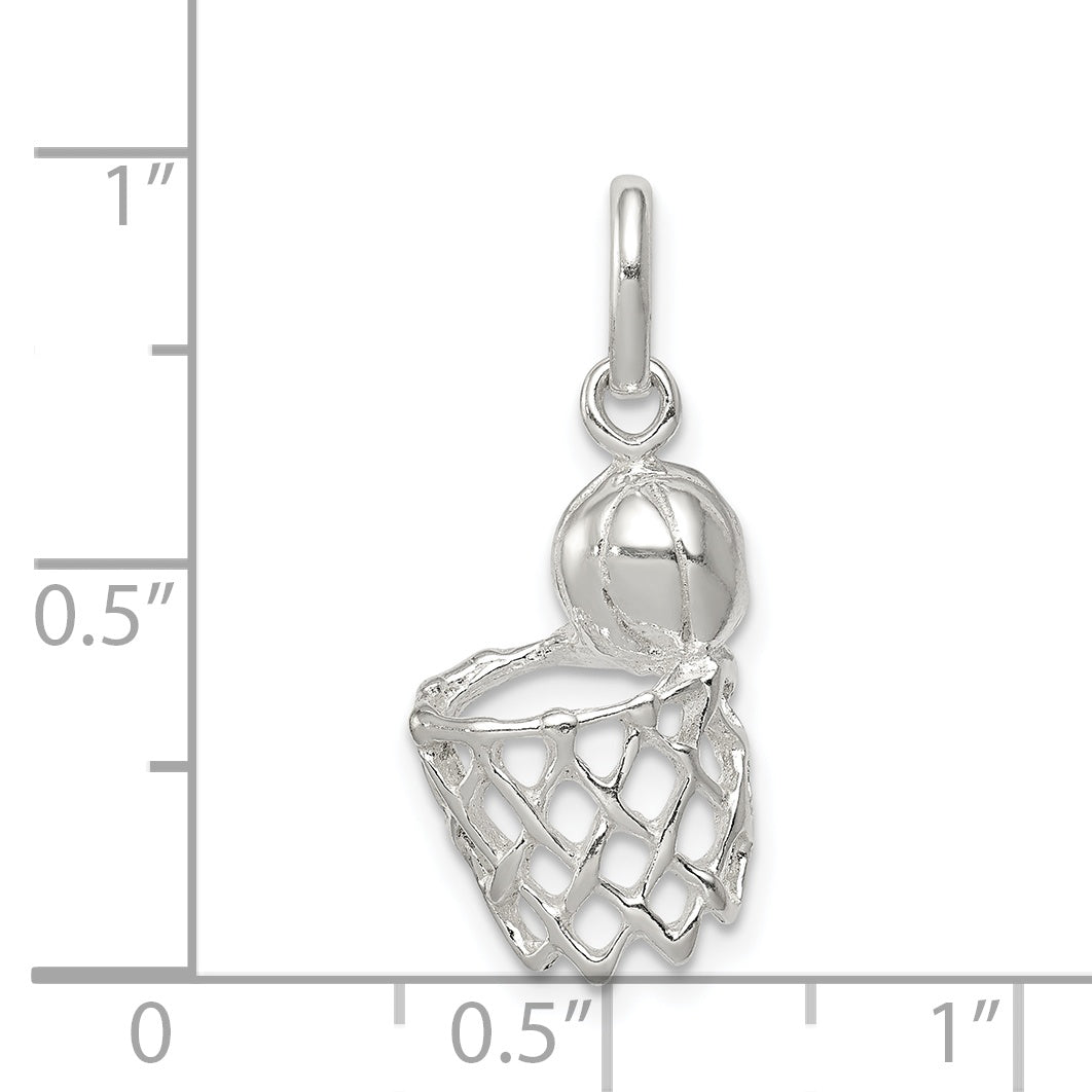 Sophia Jewelers Sterling Silver Basketball Hoop Charm Polished Anti-Tarnish
