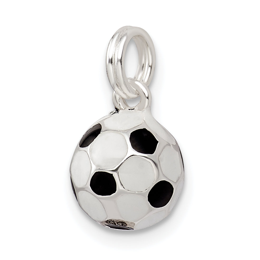 Sterling Silver Soccer Ball Charm with Polished Enamel Finish