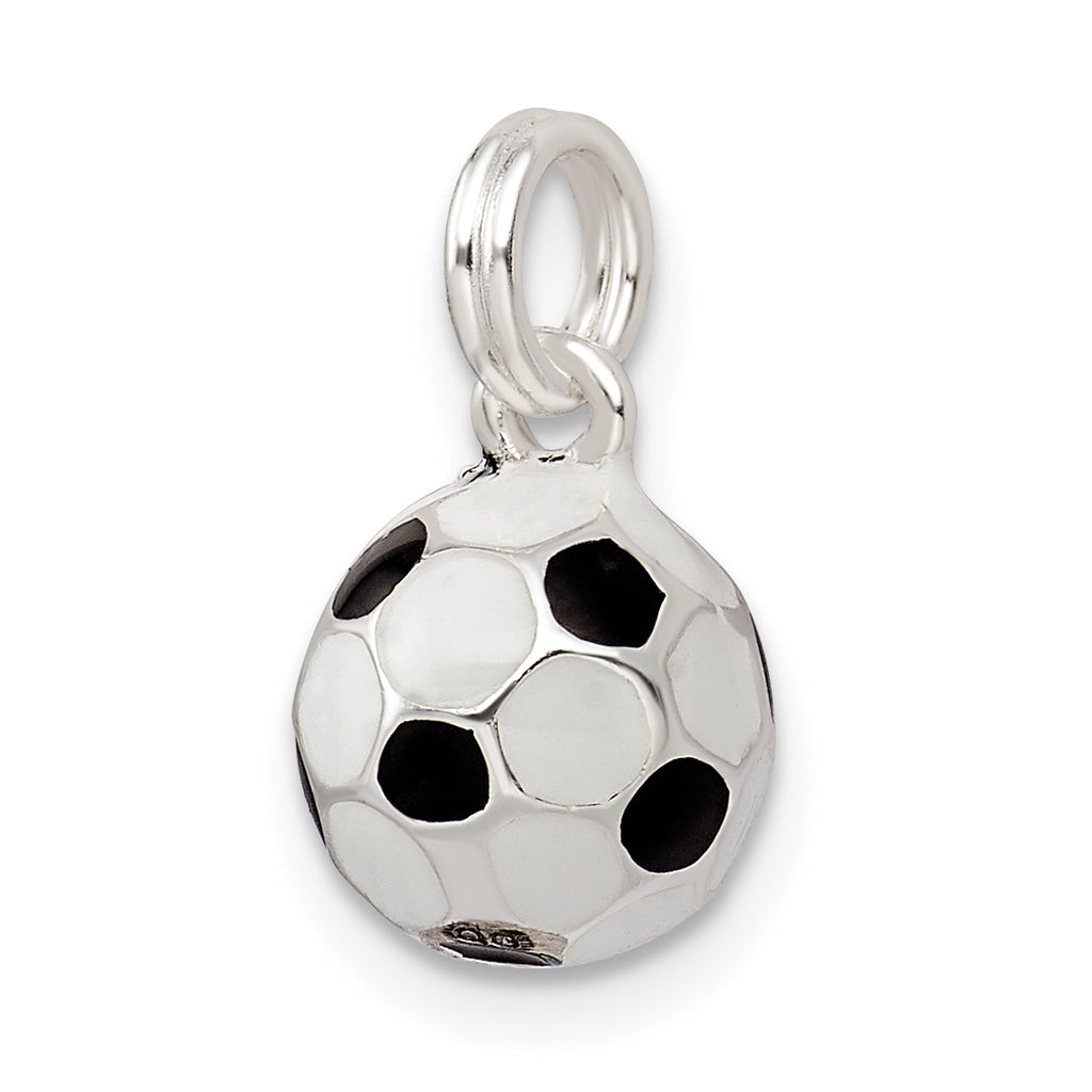 Sterling Silver Soccer Ball Charm with Polished Enamel Finish