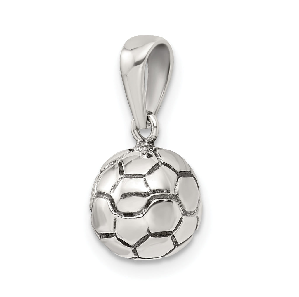 Sterling Silver 925 Polished Soccer Ball Pendant Solid Casted Charm
