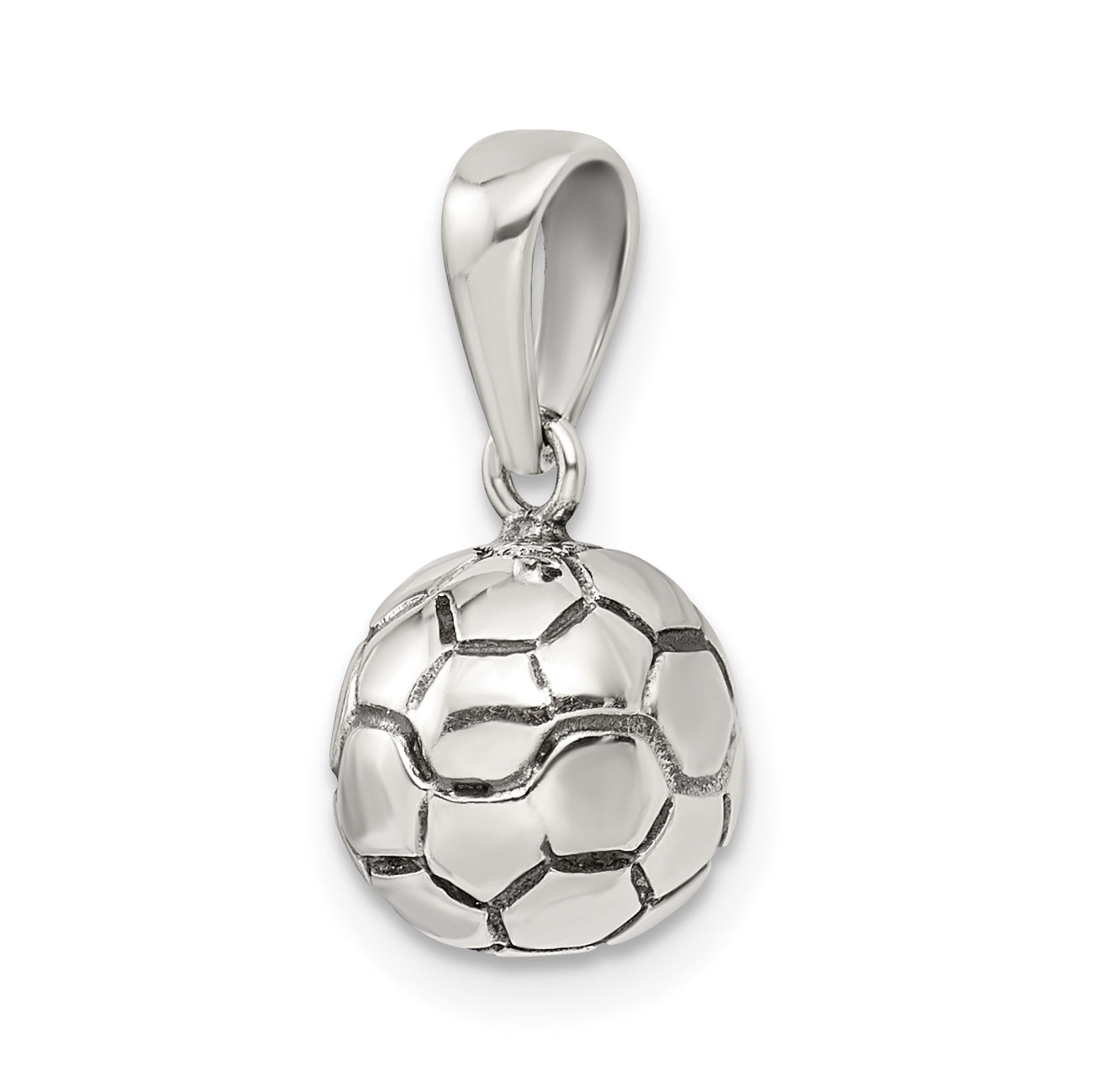 Sterling Silver 925 Polished Soccer Ball Pendant Solid Casted Charm