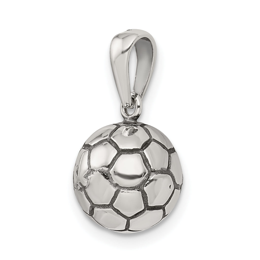 Sterling Silver 925 Men's Soccer Ball Pendant with Polished Finish