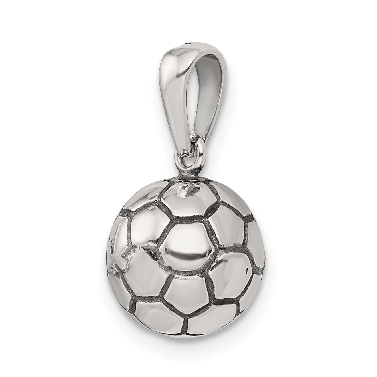 Sterling Silver 925 Men's Soccer Ball Pendant with Polished Finish