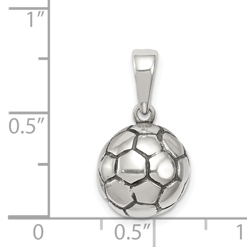 Sterling Silver 925 Men's Soccer Ball Pendant with Polished Finish