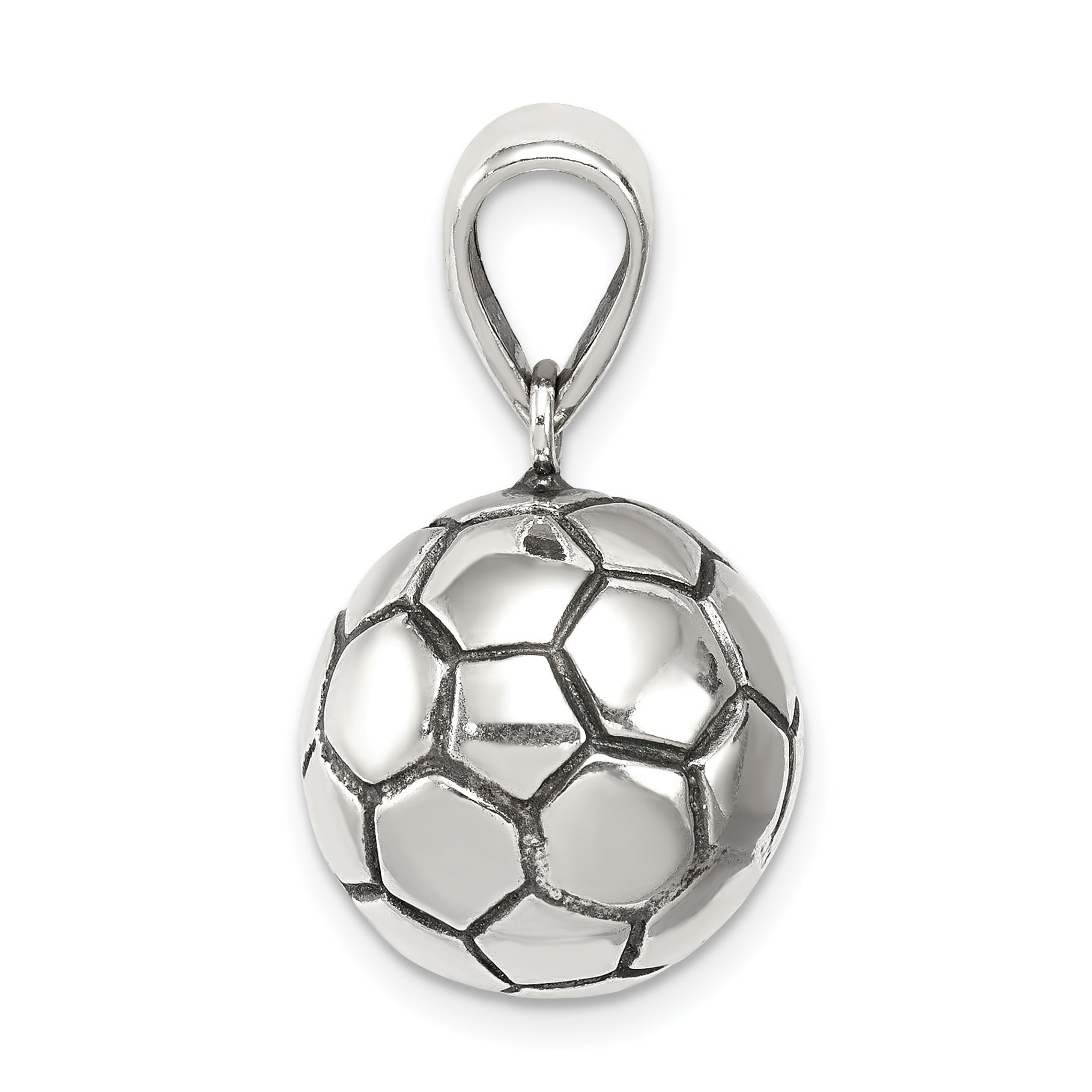 Sterling Silver 925 Men's Polished Soccer Ball Pendant