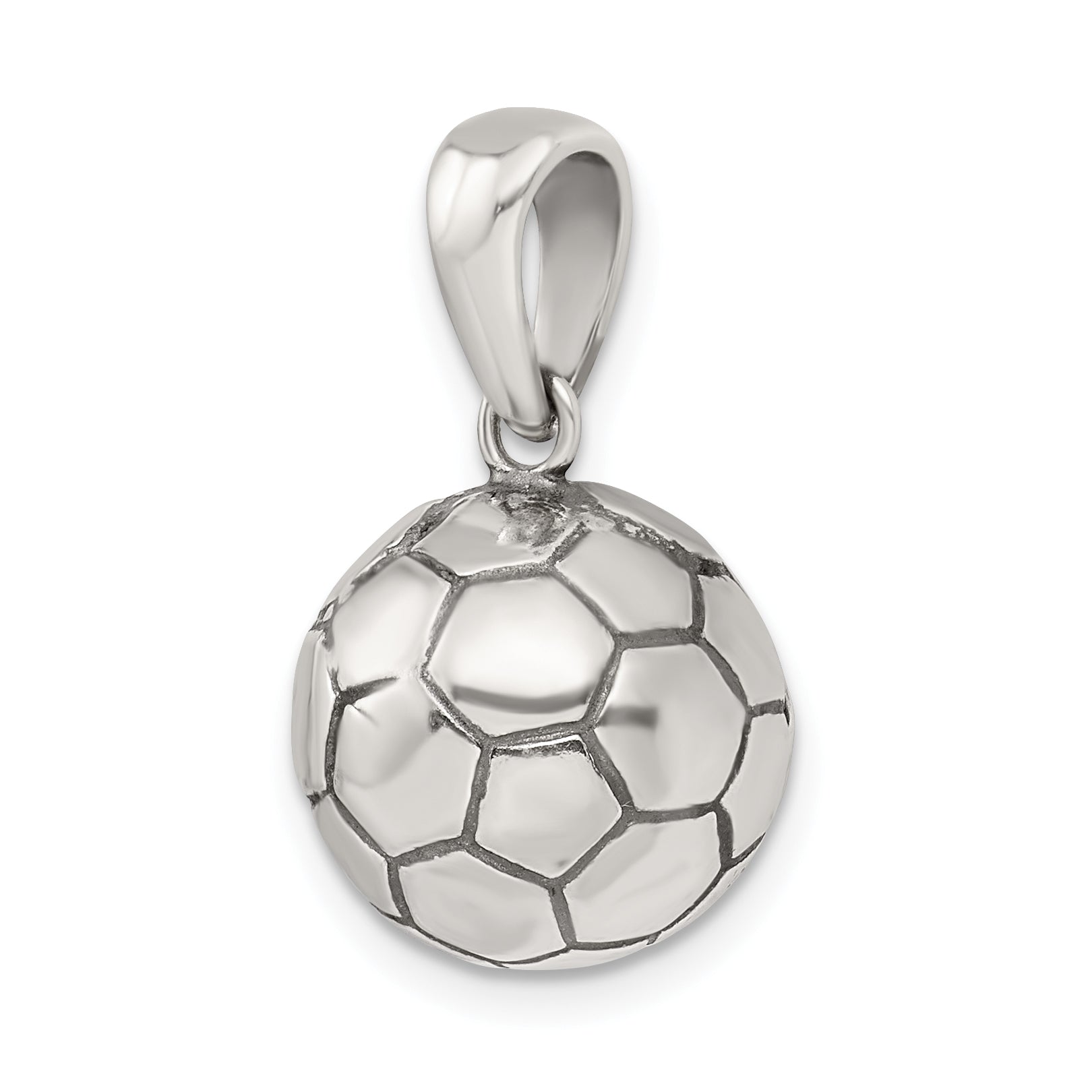Sterling Silver 925 Men's Polished Soccer Ball Pendant