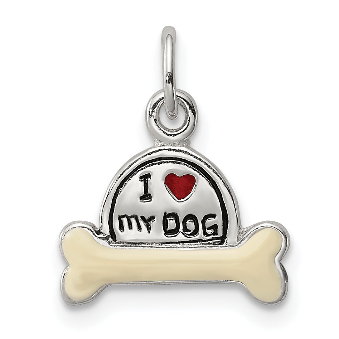 Sterling Silver Enameled I Love My Dog Charm Main image