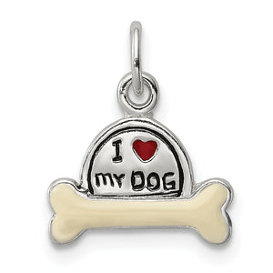 Enameled Dog Anti-Tarnish Charm in Sterling Silver, 15mm - Sophia Jewelers