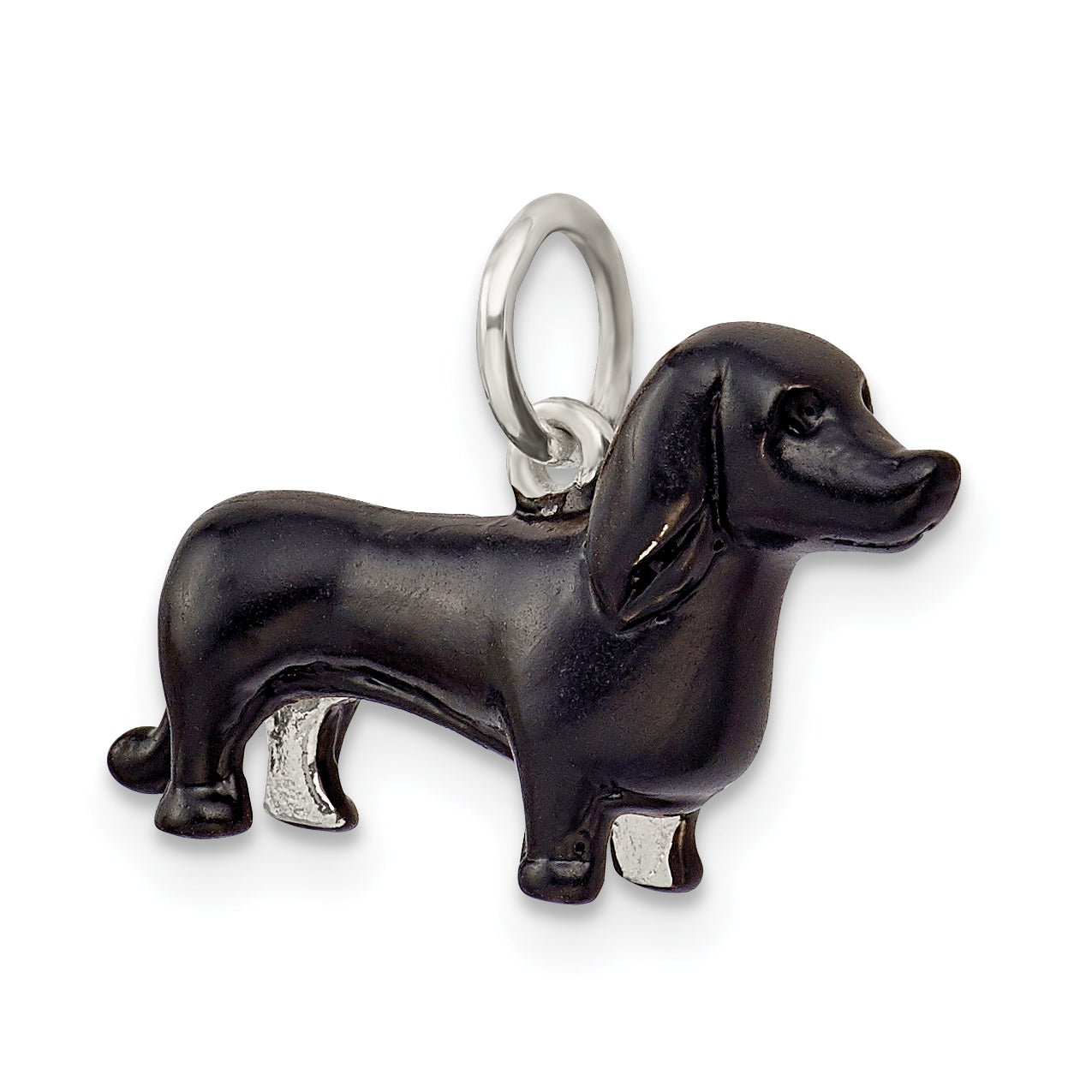 Sterling Silver Black Enamel Dachshund Pendant Charming Solid Jewelry