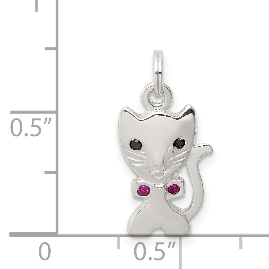 Sterling Silver 925 Enameled Cat Charm with Anti-Tarnish Finish