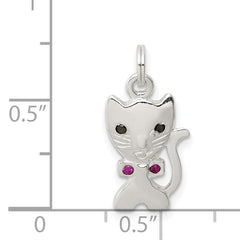 Sterling Silver 925 Enameled Cat Charm with Anti-Tarnish Finish