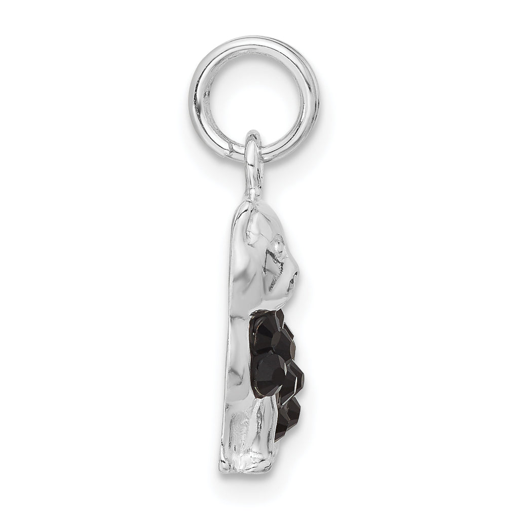 Sterling Silver 925 Cat Charm with Black CZ and Enamel Finish