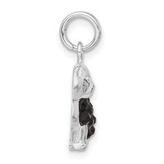 Sterling Silver 925 Cat Charm with Black CZ and Enamel Finish