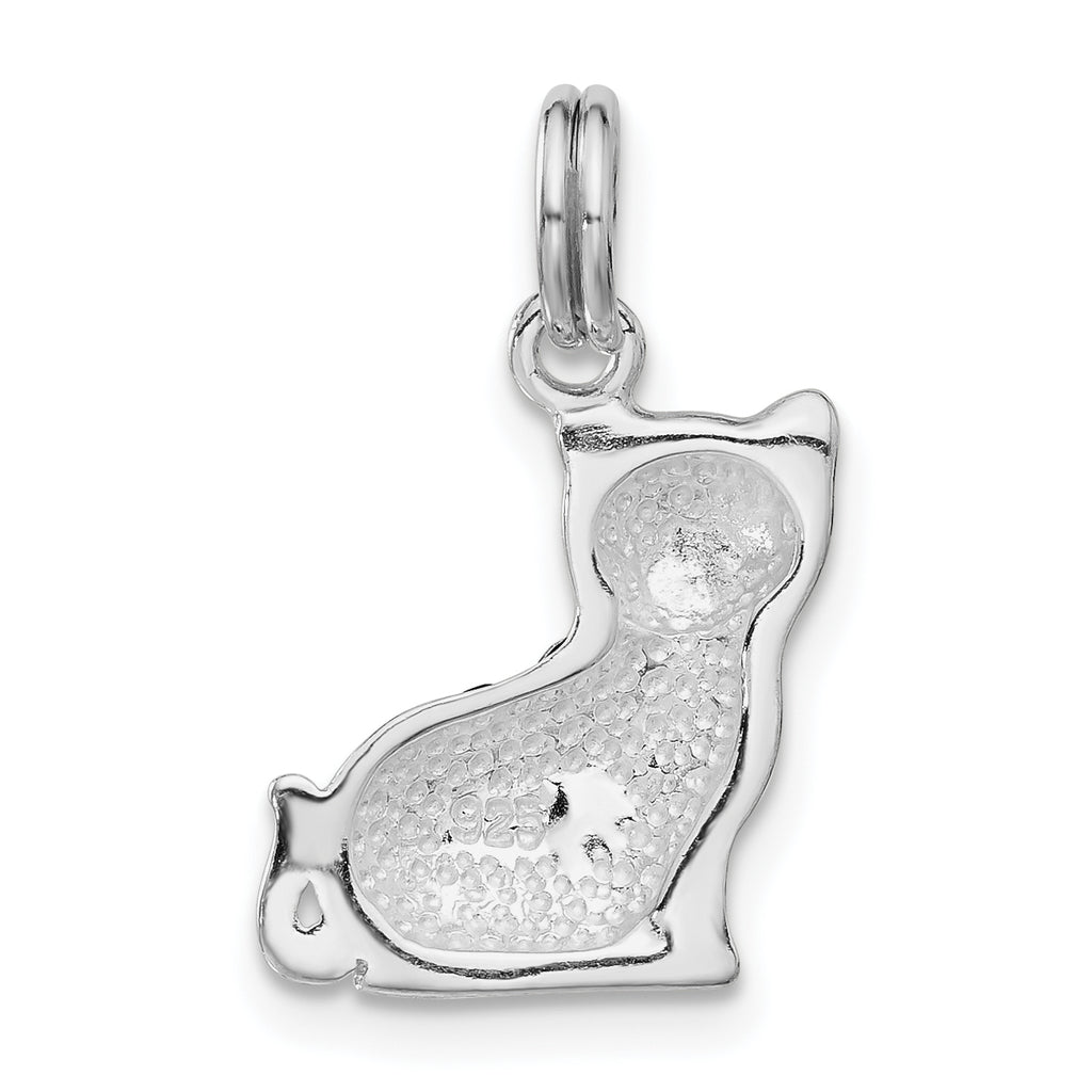 Sterling Silver 925 Cat Charm with Black CZ and Enamel Finish