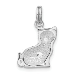 Sterling Silver 925 Cat Charm with Black CZ and Enamel Finish