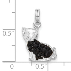 Sterling Silver 925 Cat Charm with Black CZ and Enamel Finish