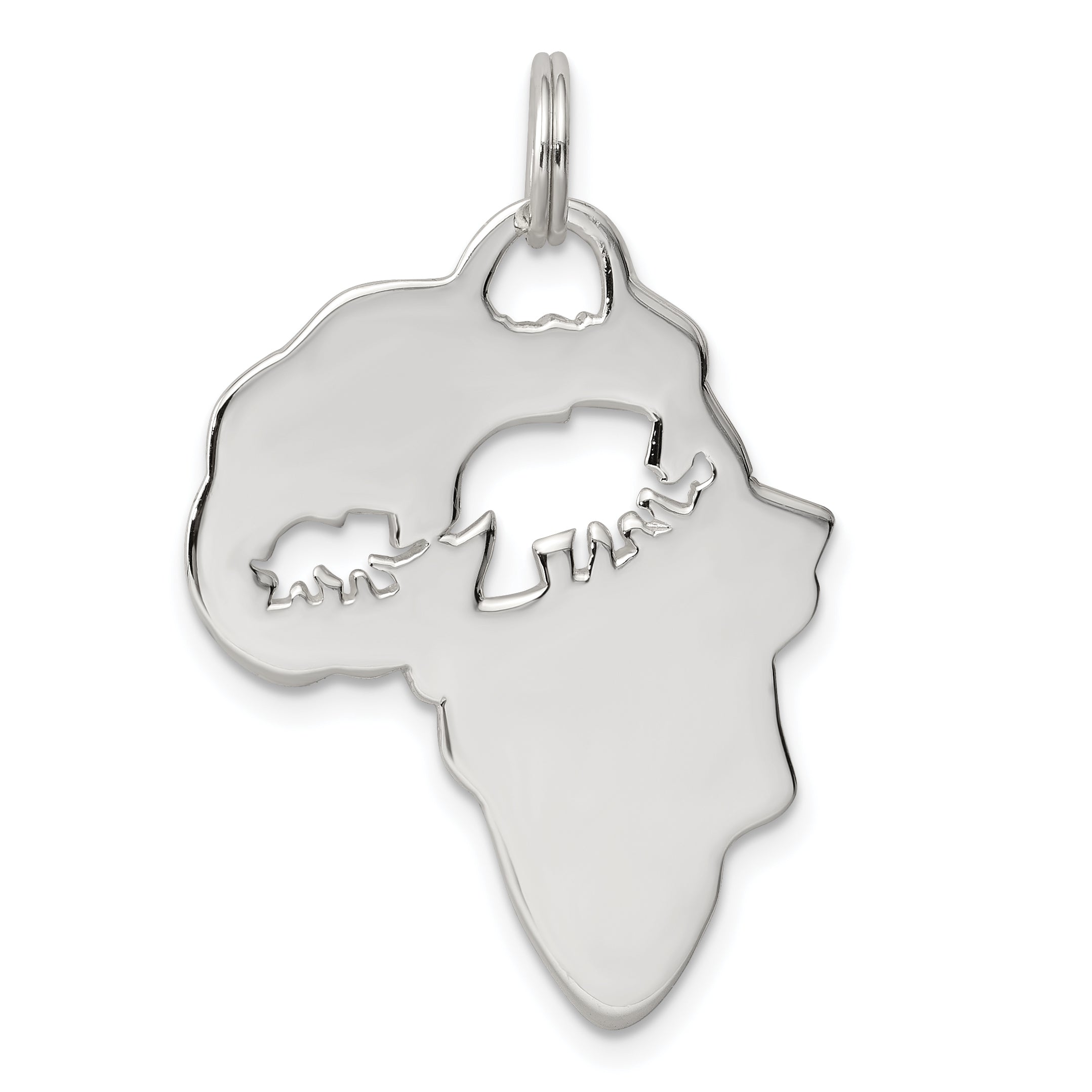 Sterling Silver Africa Continent with Elephant Cutout Pendant Main image