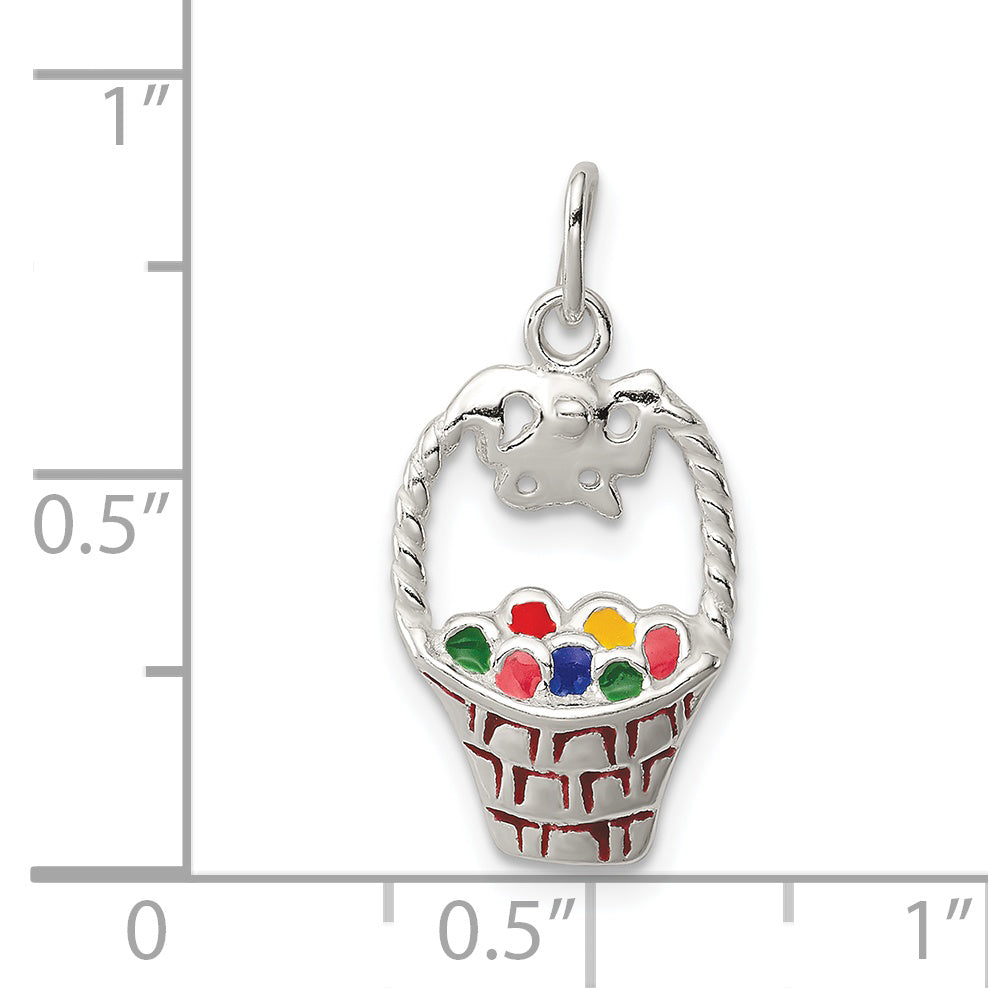 Sophia Jewelers Sterling Silver Enameled Easter Basket Pendant with Anti-Tarnish Finish