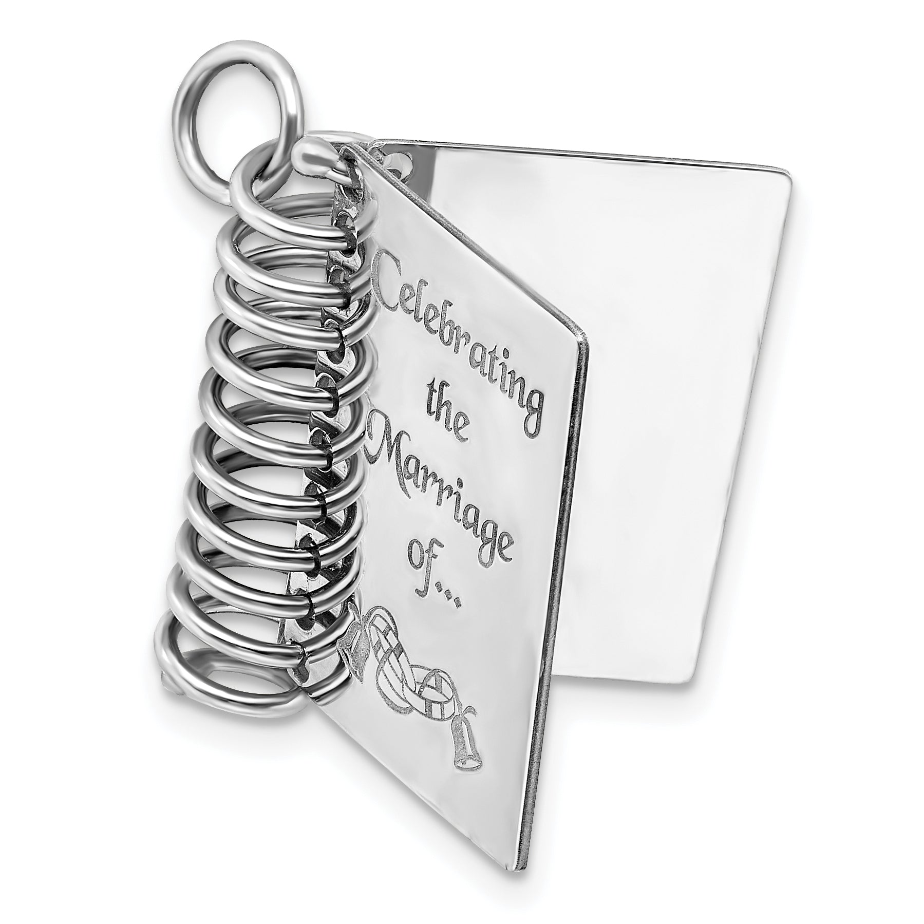 Sterling Silver Rhodium-plated Personalizable Wedding Book Charm